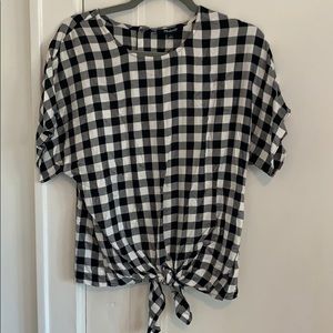 Checkered Madewell top w/front tie